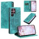 For Samsung Galaxy S22 Ultra 5G Totem Embossed Magnetic Leather Phone Case(Green) - 1