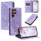 For Samsung Galaxy S22 Ultra 5G Totem Embossed Magnetic Leather Phone Case(Purple) - 1