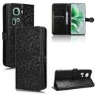 For OPPO Reno11 5G Global Honeycomb Dot Texture Leather Phone Case(Black) - 1