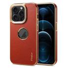 For iPhone 12 Pro Max Denior Fragrant Calf Texture Electroplating Phone Case(Maroon Red) - 1