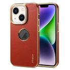 For iPhone 14 Plus Denior Fragrant Calf Texture Electroplating Phone Case(Maroon Red) - 1