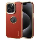 For iPhone 15 Pro Denior Fragrant Calf Texture Electroplating Phone Case(Maroon Red) - 1