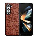 For Samsung Galaxy Z Fold5 Impression Flower Pattern Protective Phone Case(Brown) - 1