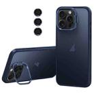 For iPhone 15 Pro Lens Holder Frosted Phone Case(Blue) - 1