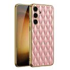 For Samsung Galaxy S24 5G GKK Rhombus Pattern Electroplating Plain PU Phone Case(Pink) - 1