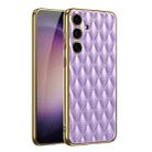 For Samsung Galaxy S24 5G GKK Rhombus Pattern Electroplating Plain PU Phone Case(Purple) - 1