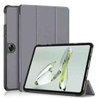 For OnePlus Pad Go / OPPO Pad Air2 / Neo Custer Solid Color 3-fold Holder Smart Leather Tablet Case(Grey) - 1