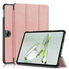 For OnePlus Pad Go / OPPO Pad Air2 / Neo Custer Solid Color 3-fold Holder Smart Leather Tablet Case(Rose Gold) - 1