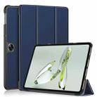 For OnePlus Pad Go / OPPO Pad Air2 / Neo Custer Solid Color 3-fold Holder Smart Leather Tablet Case(Dark Blue) - 1