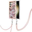 For Samsung Galaxy S24 Ultra 5G Electroplating Pattern IMD TPU Shockproof Case with Neck Lanyard(Pink Scales) - 1