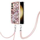 For Samsung Galaxy S24 5G Electroplating Pattern IMD TPU Shockproof Case with Neck Lanyard(Pink Scales) - 1