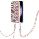 For Samsung Galaxy S24 FE 5G Electroplating Pattern IMD TPU Shockproof Case with Neck Lanyard(Pink Scales) - 1