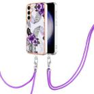 For Samsung Galaxy S24 FE 5G Electroplating Pattern IMD TPU Shockproof Case with Neck Lanyard(Purple Flower) - 1