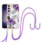 For Samsung Galaxy S24 FE 5G Electroplating Pattern IMD TPU Shockproof Case with Neck Lanyard(Purple Flower) - 2