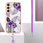 For Samsung Galaxy S24 FE 5G Electroplating Pattern IMD TPU Shockproof Case with Neck Lanyard(Purple Flower) - 3