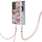 For Samsung Galaxy S25 Ultra 5G Electroplating Pattern IMD TPU Shockproof Case with Neck Lanyard(Pink Scales) - 1