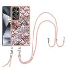 For Samsung Galaxy S25 Ultra 5G Electroplating Pattern IMD TPU Shockproof Case with Neck Lanyard(Pink Scales) - 2