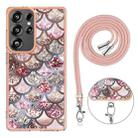 For Samsung Galaxy S25 Ultra 5G Electroplating Pattern IMD TPU Shockproof Case with Neck Lanyard(Pink Scales) - 3