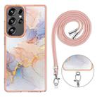 For Samsung Galaxy S25 Ultra 5G Electroplating Pattern IMD TPU Shockproof Case with Neck Lanyard(Milky Way White Marble) - 3