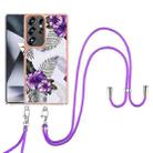 For Samsung Galaxy S25 Ultra 5G Electroplating Pattern IMD TPU Shockproof Case with Neck Lanyard(Purple Flower) - 2