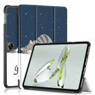 For OnePlus Pad Go / OPPO Pad Air Custer Painted 3-fold Holder Smart Leather Tablet Case(Lazy Cat) - 1