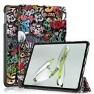 For OnePlus Pad Go / OPPO Pad Air2 / Neo Custer Painted 3-fold Holder Smart Leather Tablet Case(Graffiti) - 1