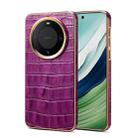 For Huawei Mate 60 Denior Crocodile Texture Genuine Leather Electroplating Phone Case(Purple) - 1