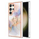 For Samsung Galaxy S24 Ultra 5G Electroplating Pattern IMD TPU Shockproof Case with Rhinestone Ring Holder(Milky Way White Marble) - 1