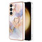 For Samsung Galaxy S24+ 5G Electroplating Pattern IMD TPU Shockproof Case with Rhinestone Ring Holder(Milky Way White Marble) - 1