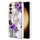 For Samsung Galaxy S24 5G Electroplating Pattern IMD TPU Shockproof Case with Rhinestone Ring Holder(Purple Flower) - 1