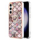 For Samsung Galaxy S24 FE 5G Electroplating Pattern IMD TPU Shockproof Case with Rhinestone Ring Holder(Pink Scales) - 1