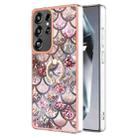For Samsung Galaxy S25 Ultra 5G Electroplating Pattern IMD TPU Shockproof Case with Rhinestone Ring Holder(Pink Scales) - 1