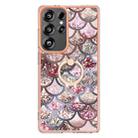 For Samsung Galaxy S25 Ultra 5G Electroplating Pattern IMD TPU Shockproof Case with Rhinestone Ring Holder(Pink Scales) - 2