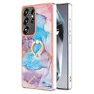 For Samsung Galaxy S25 Ultra 5G Electroplating Pattern IMD TPU Shockproof Case with Rhinestone Ring Holder(Milky Way Blue Marble) - 1