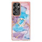 For Samsung Galaxy S25 Ultra 5G Electroplating Pattern IMD TPU Shockproof Case with Rhinestone Ring Holder(Milky Way Blue Marble) - 2