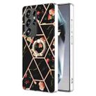 For Samsung Galaxy S25 Ultra 5G Electroplating Splicing Marble Flower Pattern TPU Shockproof Case with Rhinestone Ring Holder(Black Flower) - 1