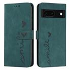 For Google Pixel 8a Skin Feel Heart Embossed Leather Phone Case with Long Lanyard(Green) - 1