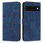 For Google Pixel 8a Skin Feel Heart Embossed Leather Phone Case with Long Lanyard(Blue) - 1