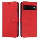 For Google Pixel 8a Skin Feel Heart Embossed Leather Phone Case with Long Lanyard(Red) - 1