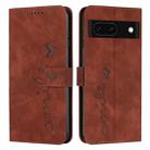 For Google Pixel 8a Skin Feel Heart Embossed Leather Phone Case with Long Lanyard(Brown) - 1