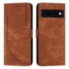 For Google Pixel 8a Skin Feel Stripe Pattern Leather Phone Case with Long Lanyard(Brown) - 1