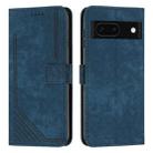 For Google Pixel 8a Skin Feel Stripe Pattern Leather Phone Case with Long Lanyard(Blue) - 1