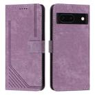 For Google Pixel 8a Skin Feel Stripe Pattern Leather Phone Case with Long Lanyard(Purple) - 1