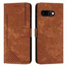 For Google Pixel 9a Skin Feel Stripe Pattern Leather Phone Case with Long Lanyard(Brown) - 1