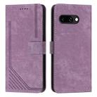 For Google Pixel 9a Skin Feel Stripe Pattern Leather Phone Case with Long Lanyard(Purple) - 1