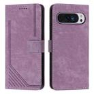 For Google Pixel 10 Pro XL Skin Feel Stripe Pattern Leather Phone Case with Lanyard(Purple) - 1