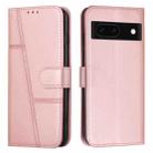 For Google Pixel 8a Stitching Calf Texture Buckle Leather Phone Case(Pink) - 1
