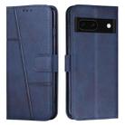 For Google Pixel 8a Stitching Calf Texture Buckle Leather Phone Case(Blue) - 1