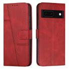 For Google Pixel 8a Stitching Calf Texture Buckle Leather Phone Case(Red) - 1