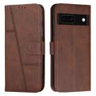 For Google Pixel 8a Stitching Calf Texture Buckle Leather Phone Case(Brown) - 1